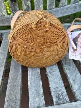 Woven Round Crossbody Bag - Tan Straw by Peggy Fisher